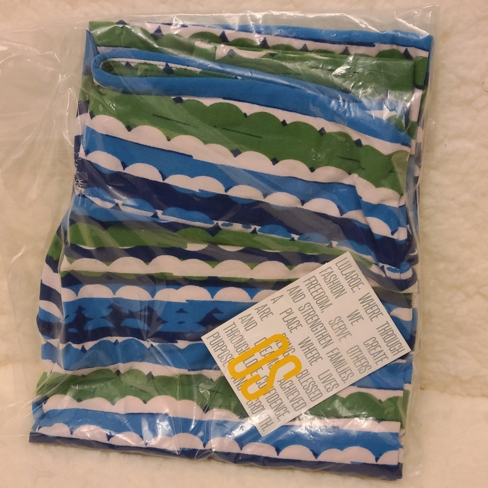 NWT LuLaRoe OS (0-10) Blue White Green Striped Leggings